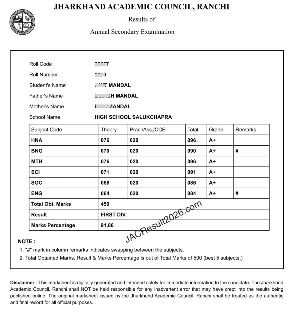 JAC Result 2026 PDF
